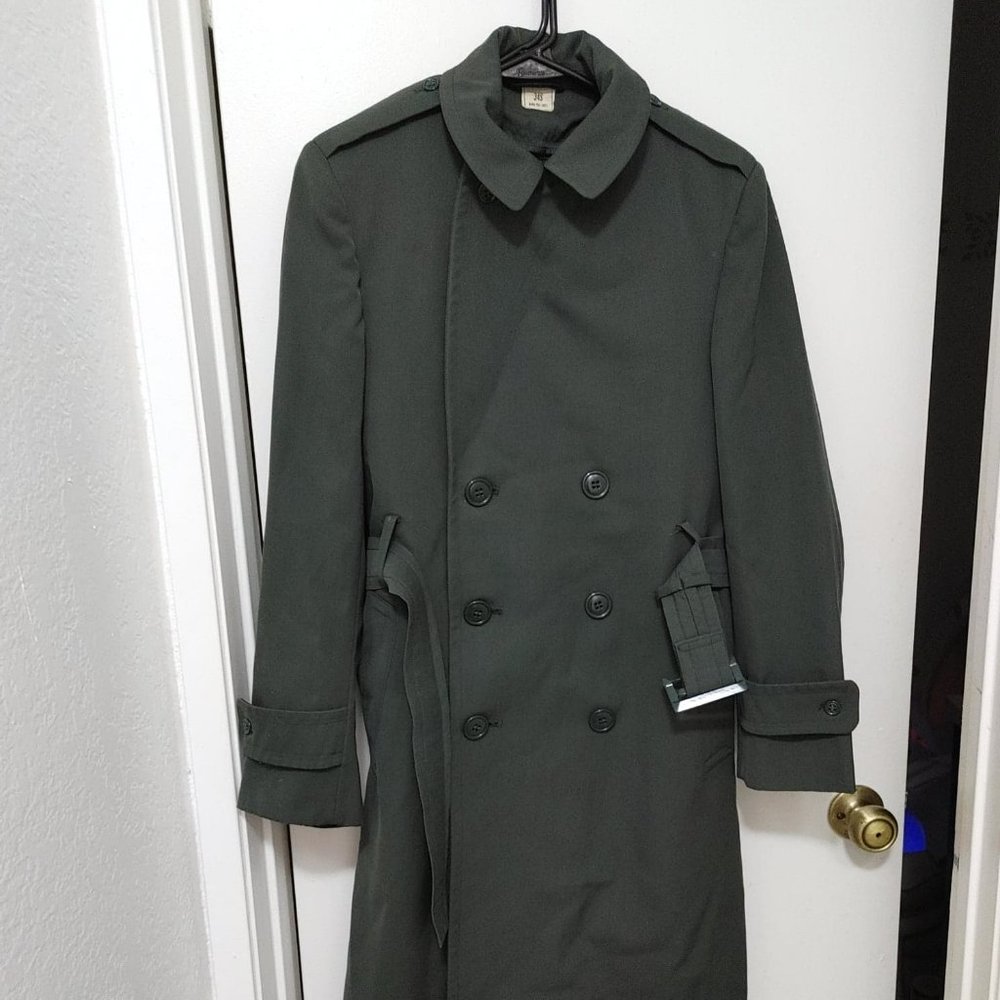 Men's Military Double-Breasted Field Coat in Olive Green